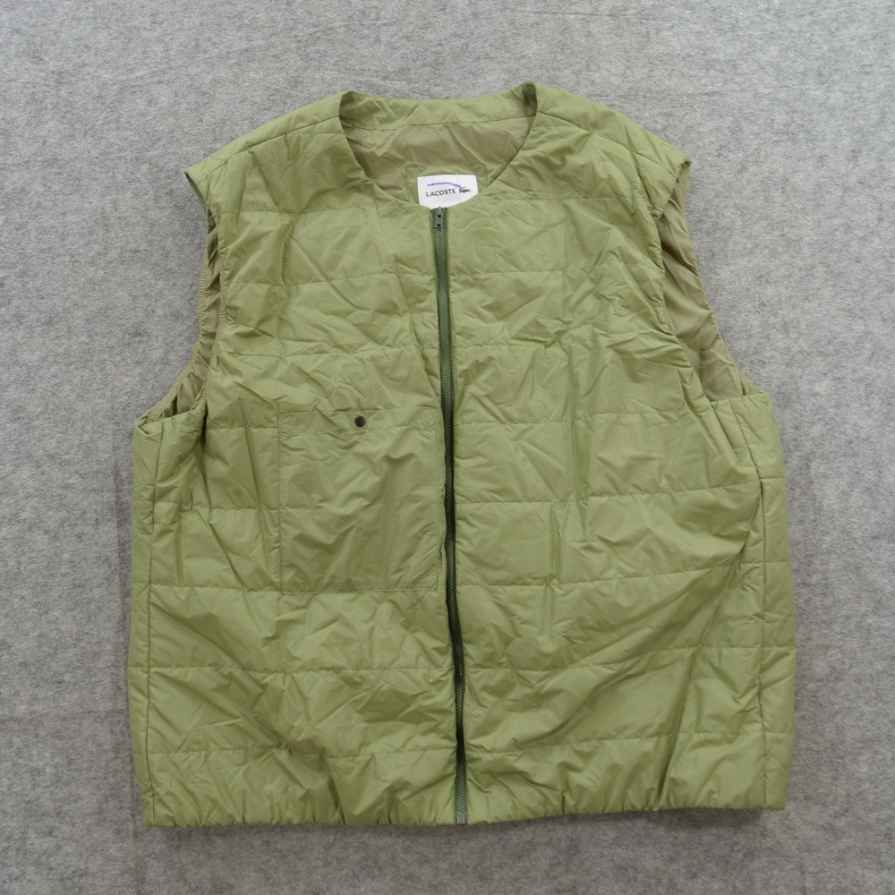 Lacoste Vest Jacket Mens 2XL XXL Green Full Zip Quilted Sleeveless